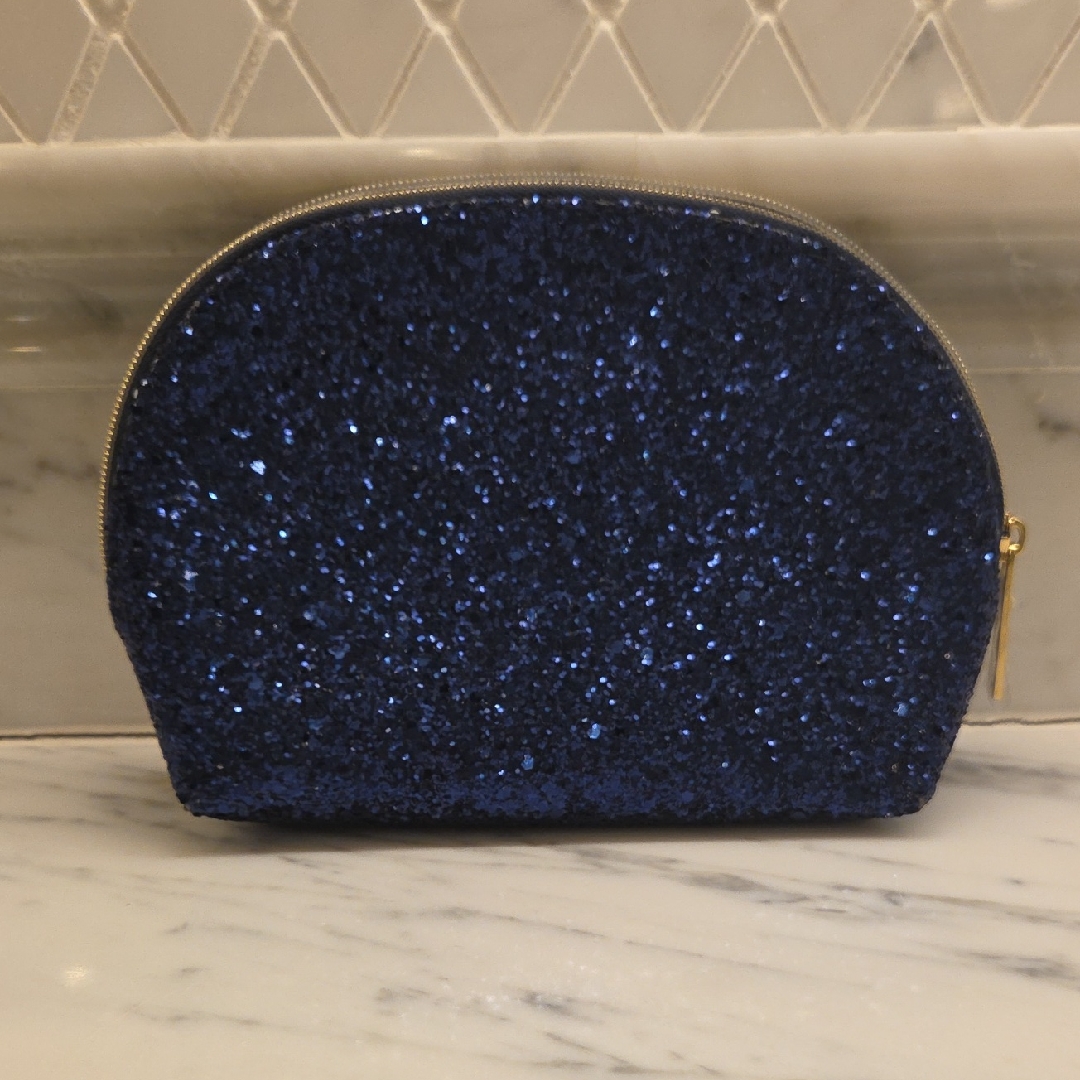 Brand New Estee Lauder Blue Glitter Cosmetic Makeup Bag Pouch Clutch Case